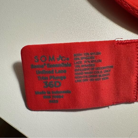 Soma Essentials RED 36D Plunge Unlined Bra with Lace Trim - Picture 7 of 8